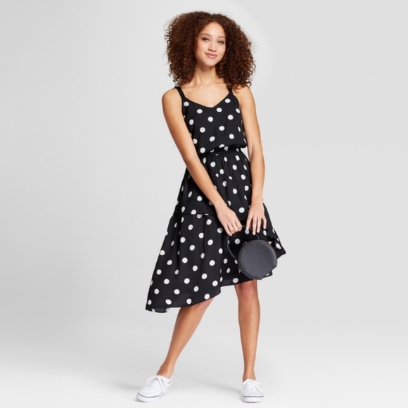A New Day Black and White Polka Dot  Asymmetrical Ruffle Skirt Dress Sz.XL - Picture 2 of 14